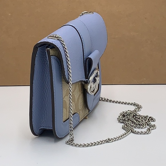 COACH Georgie Crossbody In Signature Canvas LIGHT KHAKI/MARBLE BLUE - Picture 7 of 14